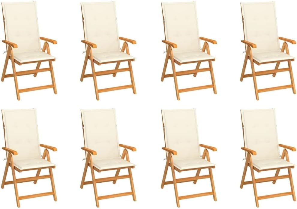 Reclining Patio Chairs with Cushions 8 pcs Solid Teak Wood Outdoor Furniture, Outdoor Chairs