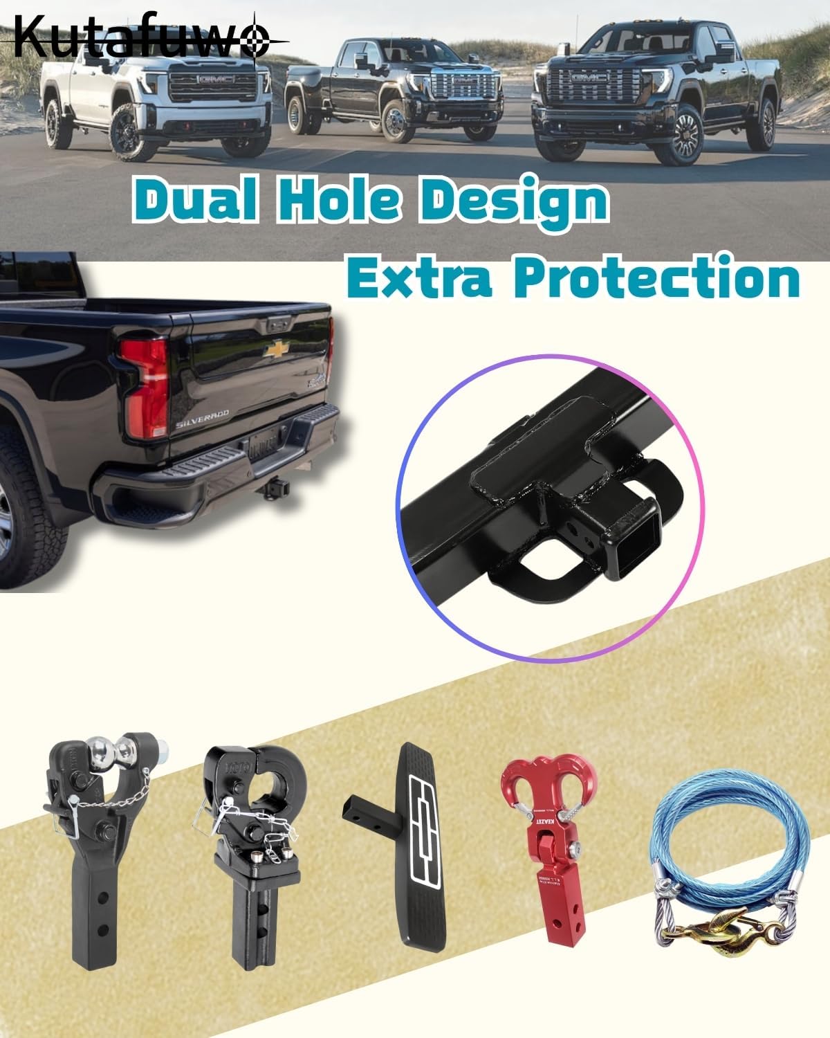 Class 5 Trailer Hitch Receiver for Chevy Sierra/Silverado 2500HD/3500HD(2001-2010) towbar Accessories，No-Drill Installation Trailer 2