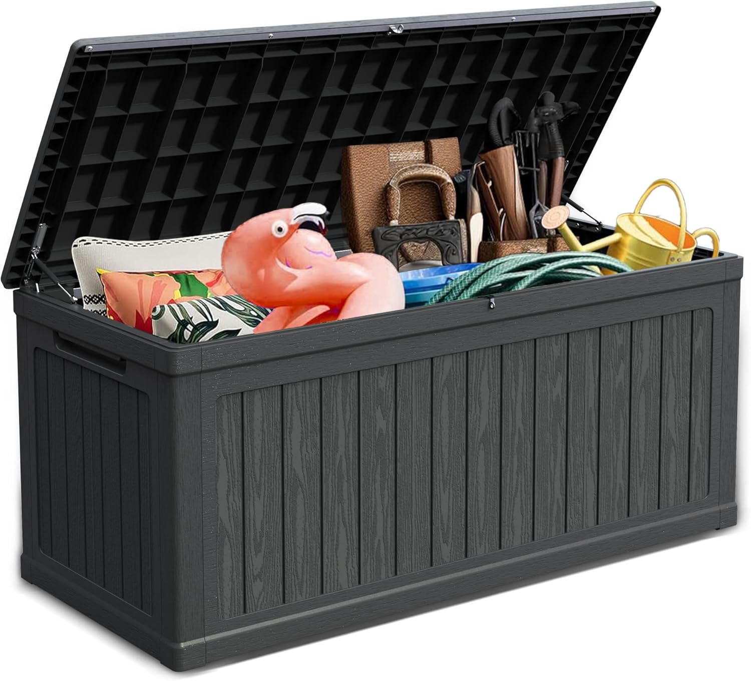 260 Gallon Double-Wall Resin Deck Box - Lockable Waterproof Outdoor Storage Box, 1000lbs Capacity & Doubles as Seating for Patio Furniture - Garden Tools, Pool Accessories (Black)