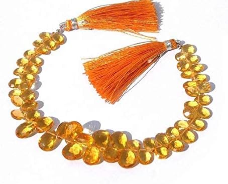 13 inch natural beads strand of 7x5-11x8mm faceted pear madeira quartz gemstone briolletes beads for DIY jewelry - necklace, bracelet, earring, ring.