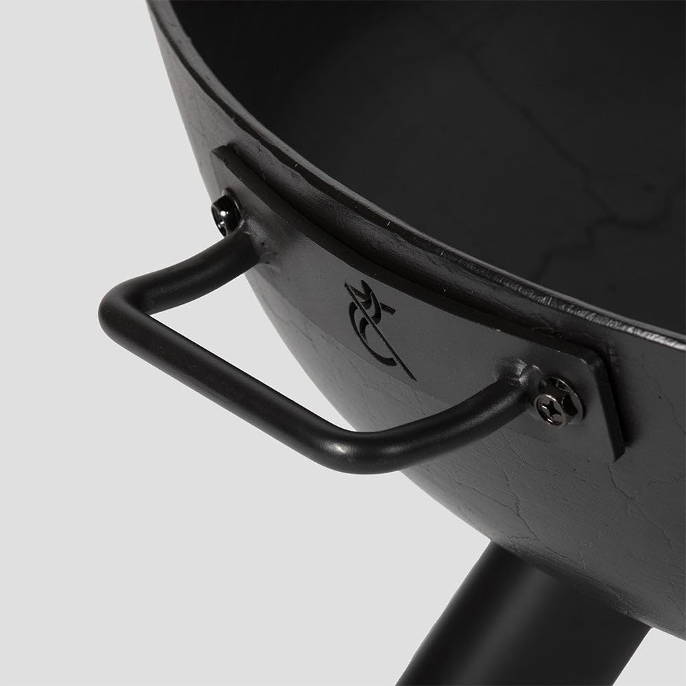 Ash & Ember Ellipse Fire Pit, Heavy-Duty Cast Iron with High-Temp Black Paint, Elevated Stable Design, Integrated Drainage Hole, Outdoor Round Fire Bowl for Woodburning (42