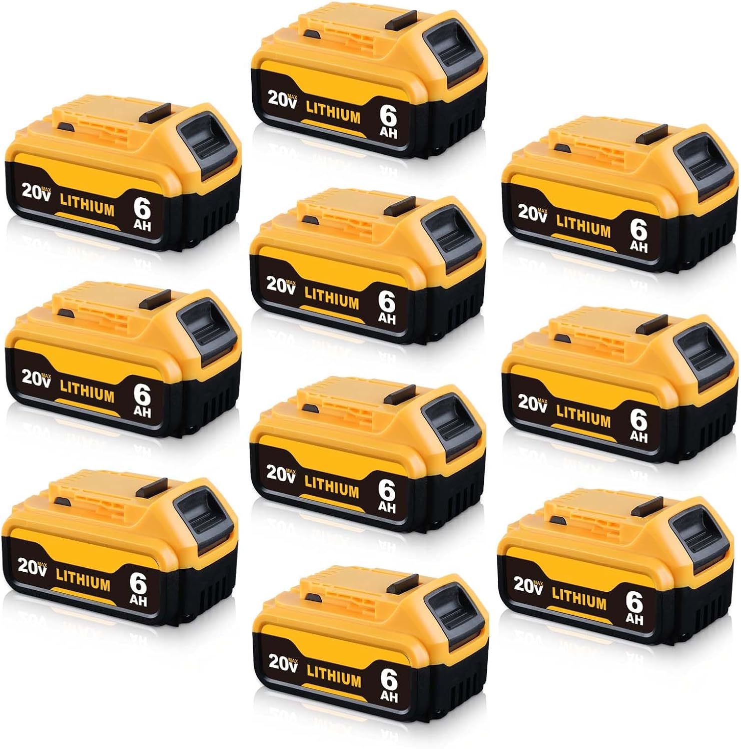 10Packs 6000mAh Lithium Battery Replacement for Dewalt 20V Max Batteries DCB200 DCB206 DCB201 DCB203 DCB207 DCB204 Compatible with Dewalt 20V Cordless Power Tools and Chargers