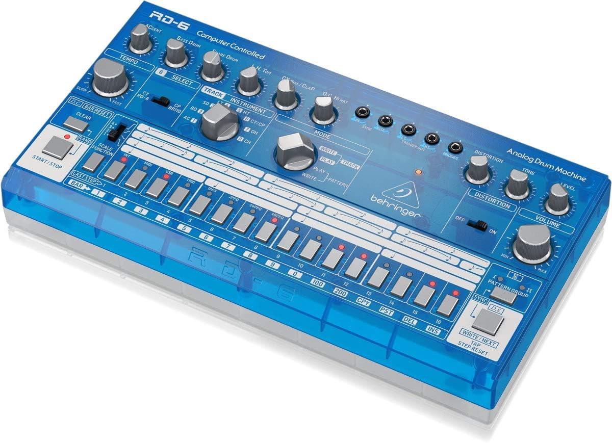 Behringer RHYTHM DESIGNER RD-6-BB Analog Drum Machine with 8 Drum Sounds, 64 Step Sequencer and Distortion Effects