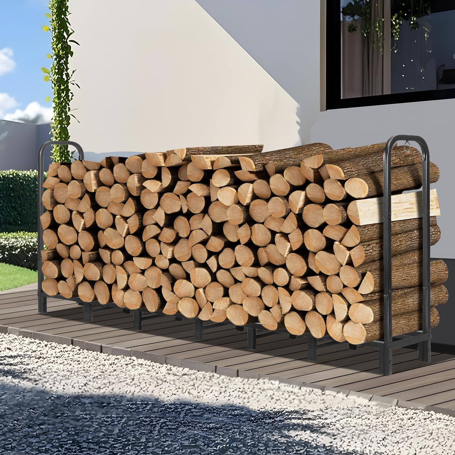 8FT Firewood Rack Outdoor, Heavy Duty Adjustable Firewood log Storage & Holder, Wood Pile Lumber Storage Rack Stacking Outside for Courtyard Patio.