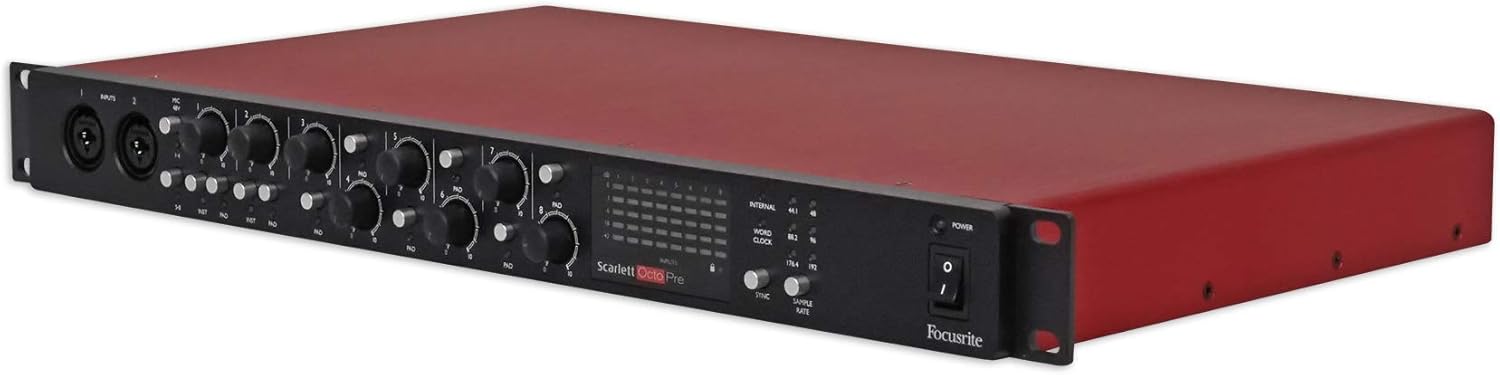 Focusrite Scarlett OctoPre 8-Channel Microphone Mic Preamp w/ADAT 192 kHz 109dB Bundle with (8) RockvilIe RCXFM20E-B 20 Foot Female to Male XLR Mic Cable Black 100% Copper