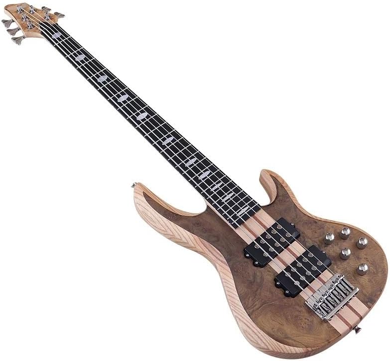 5-String Active Electric Bass Guitar, 43-Inch Full Size, Natural Matte Finish, Tree Burl Top,24-Fret(Model 1)