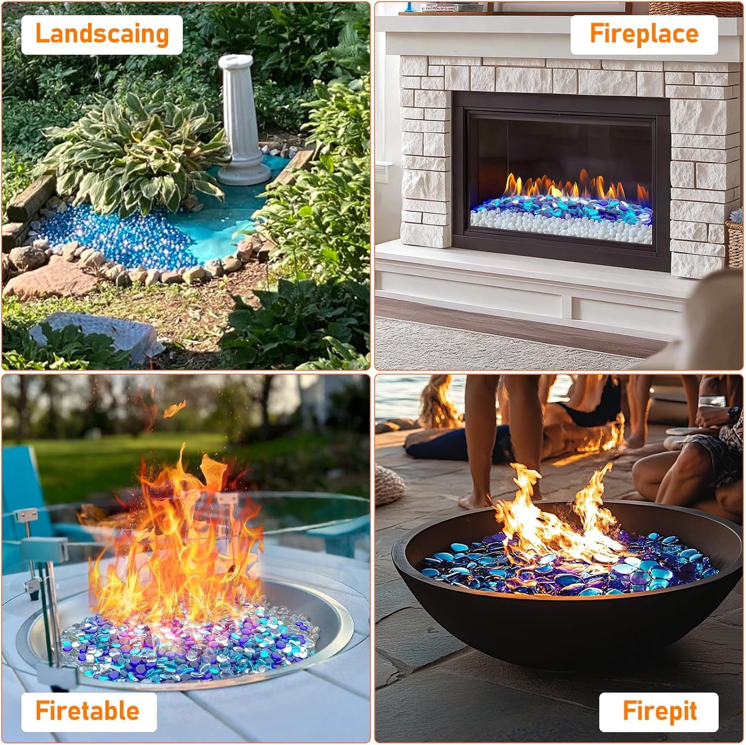 Uniflasy 20 Pounds Fire Pit Glass, 1/2 Inch Reflective Fire Glass Beads for Outdoor Firepit and Fireplace, High Luster Mixed Color