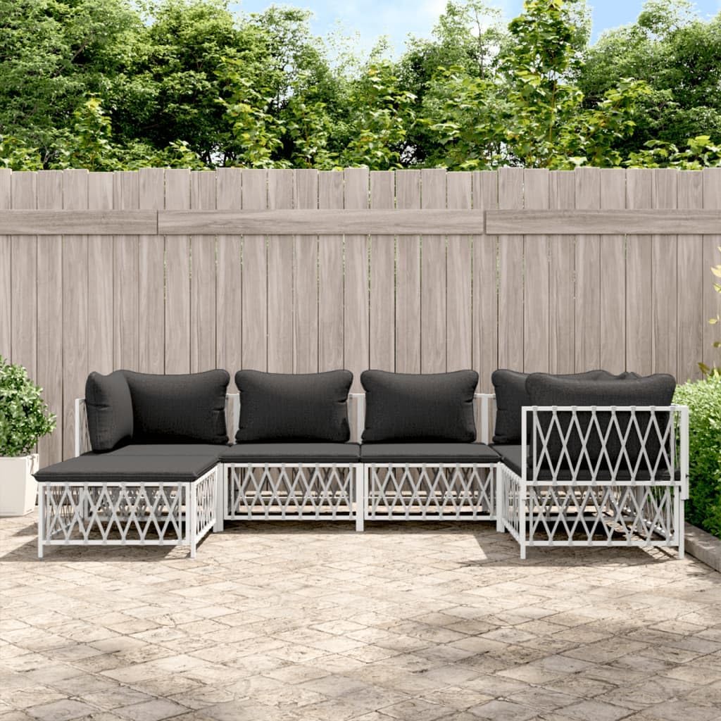 6 Piece Patio Lounge Set with Cushions White Steel,Comfortable Patio Lounge Set with Modular Design for Outdoor Use Furniture Sets for Patio, Lawn & Garden