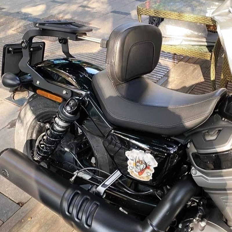 Motorcycle Multifunction Sissy Bar Driver Passenger Adjustable Backrest for Harley Nightster RH 975 Special RH975S 2022 2023 2024 2025 with Folding Luggage Rack Accessories (Black)