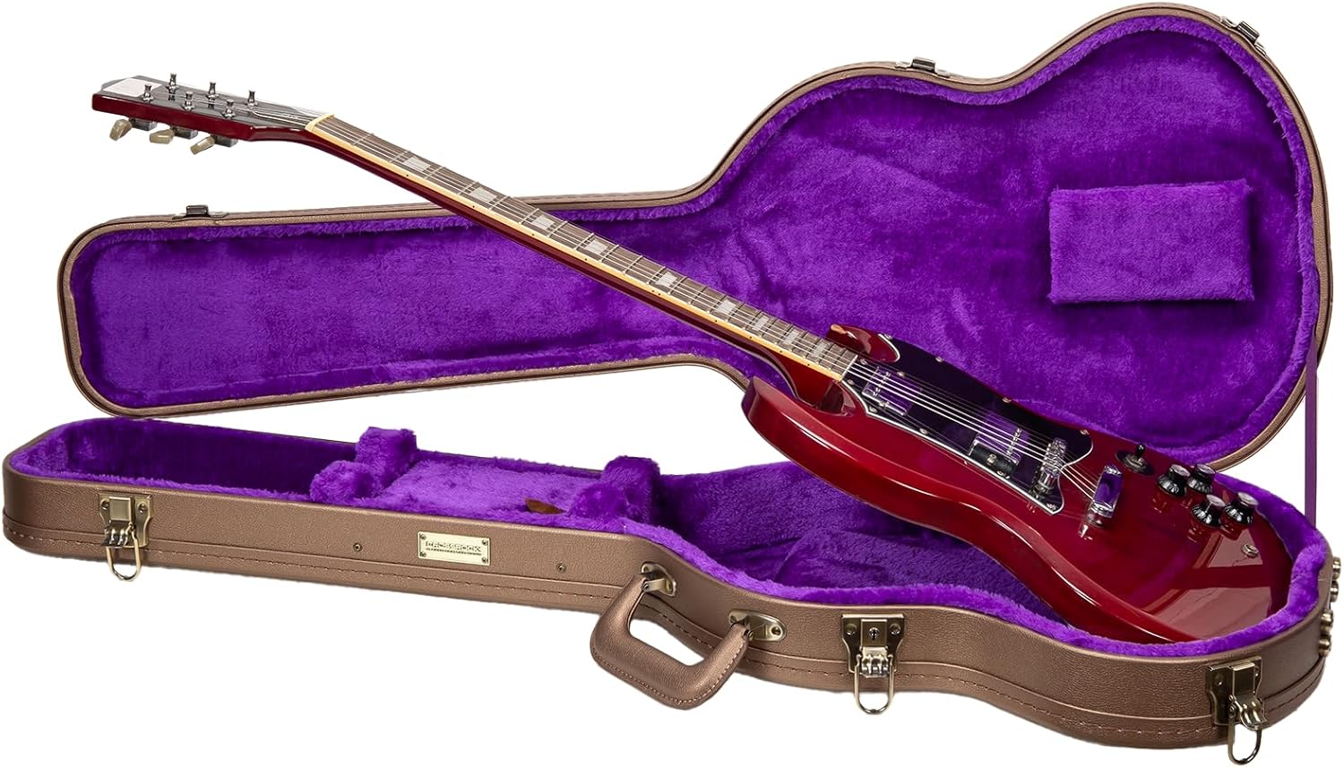 Crossrock Wooden Electric Guitar Case for Gibson SG | Chocolate Brown Finish, Purple Velvet Interior, Lock – Designer Series(CRW520SGCB)