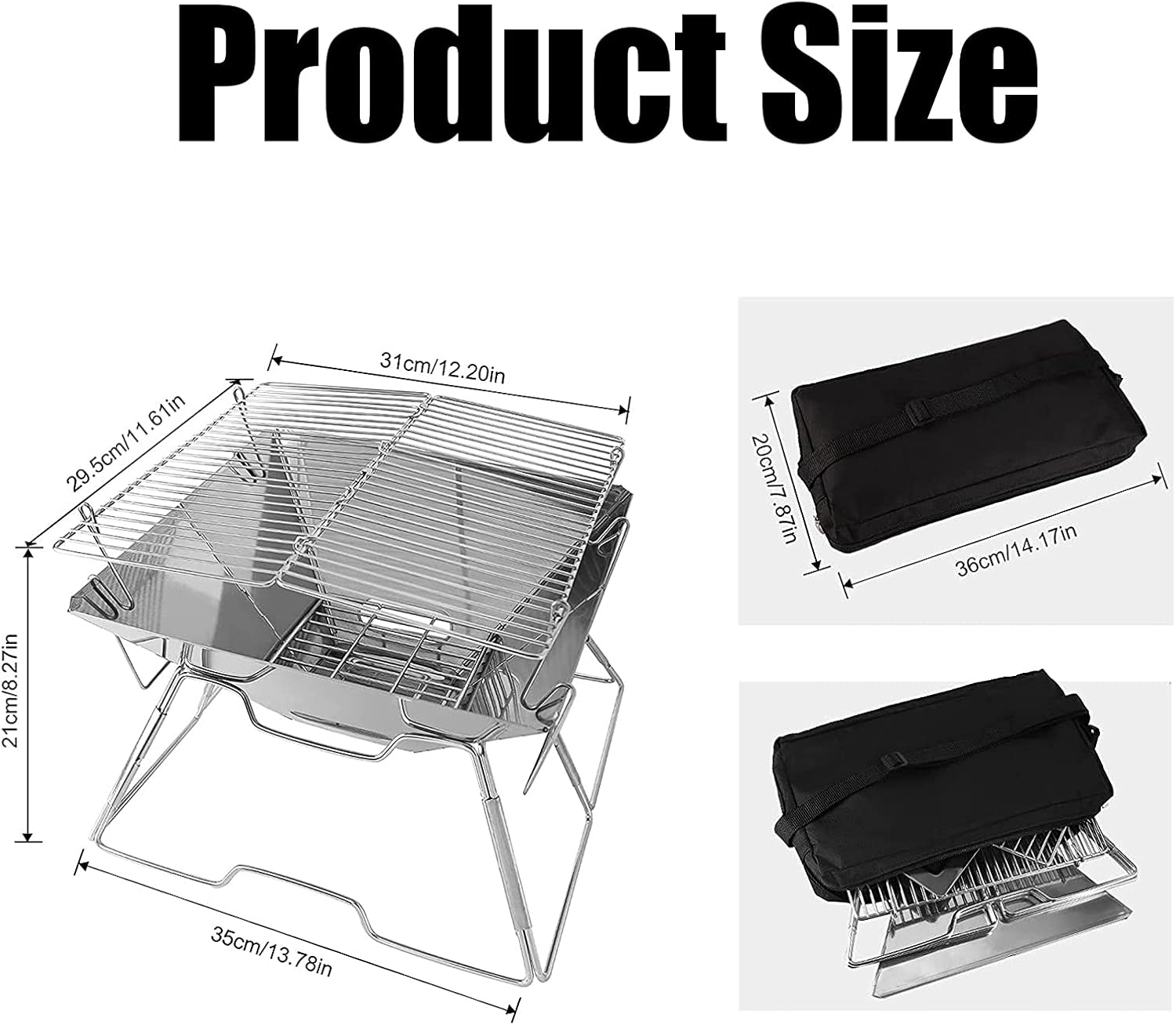 Collapsible Stainless Steel Campfire Grill Portable Camping Outdoor Fire Pit Heavy Duty Portable Camping Grill with Carrying Bag