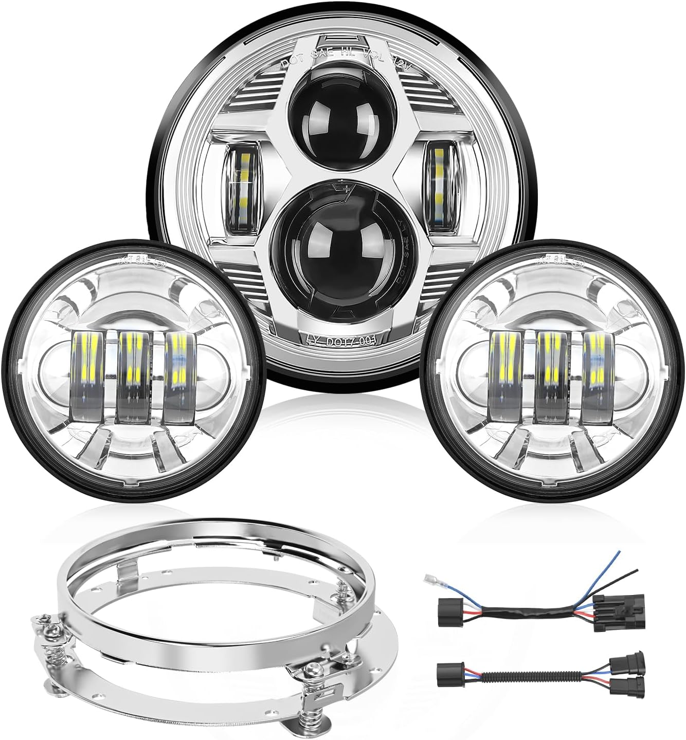 Nilight 7 Inch Motorcycle LED Headlight 4.5 Inch Fog Lights Auxiliary DOT Kit Compatible with Harley Davidson Electra Street Glide Fat Boy Road King Heritage Softail CVO, Chrome