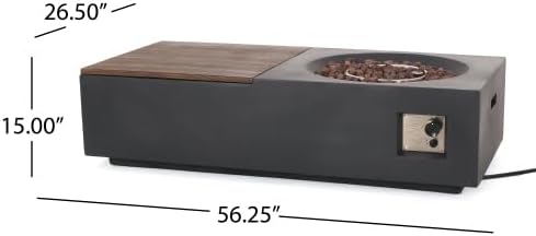 Outdoor 50,000 BTU Concrete Rectangular Fire Pit Table with Storage, Removable Tabletop, Weather-Resistant Patio Gas Fire Table, Dark Gray & Natural Brown