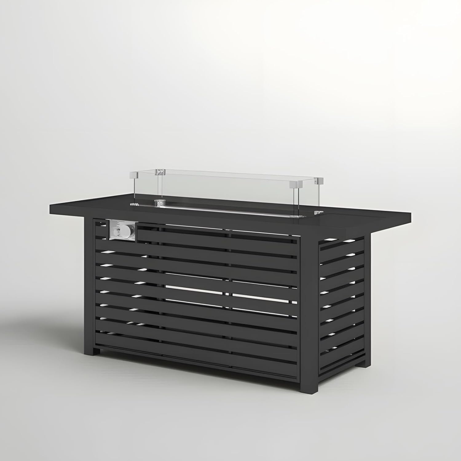 Penau Steel Propane Outdoor Fire Pit Table with Slatted Base & Accessories, 24 Inchs High, Black