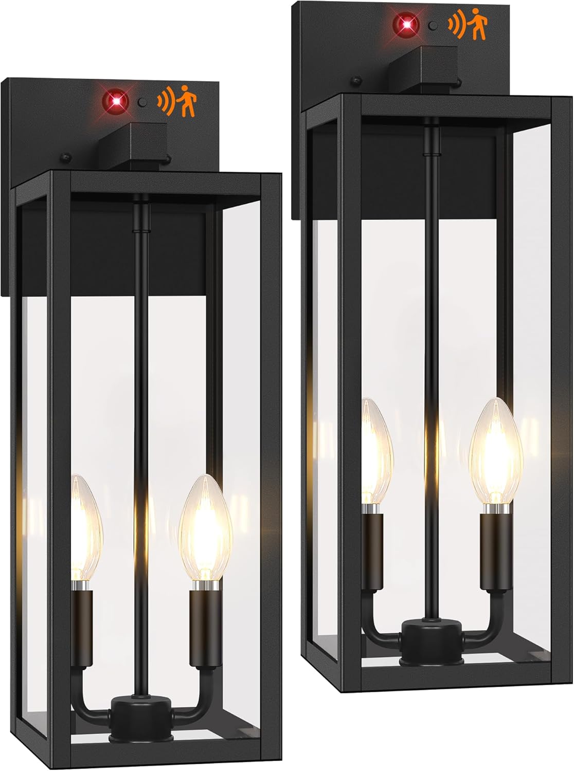 2-Pack Upgraded Motion Sensor Outdoor Wall Lights, 18” Large Dusk to Dawn Porch Lights Outdoor Wall Sconce Lantern, 3 Lighting Modes Exterior Lighting Fixtures, Black Outside Lights for House Garage