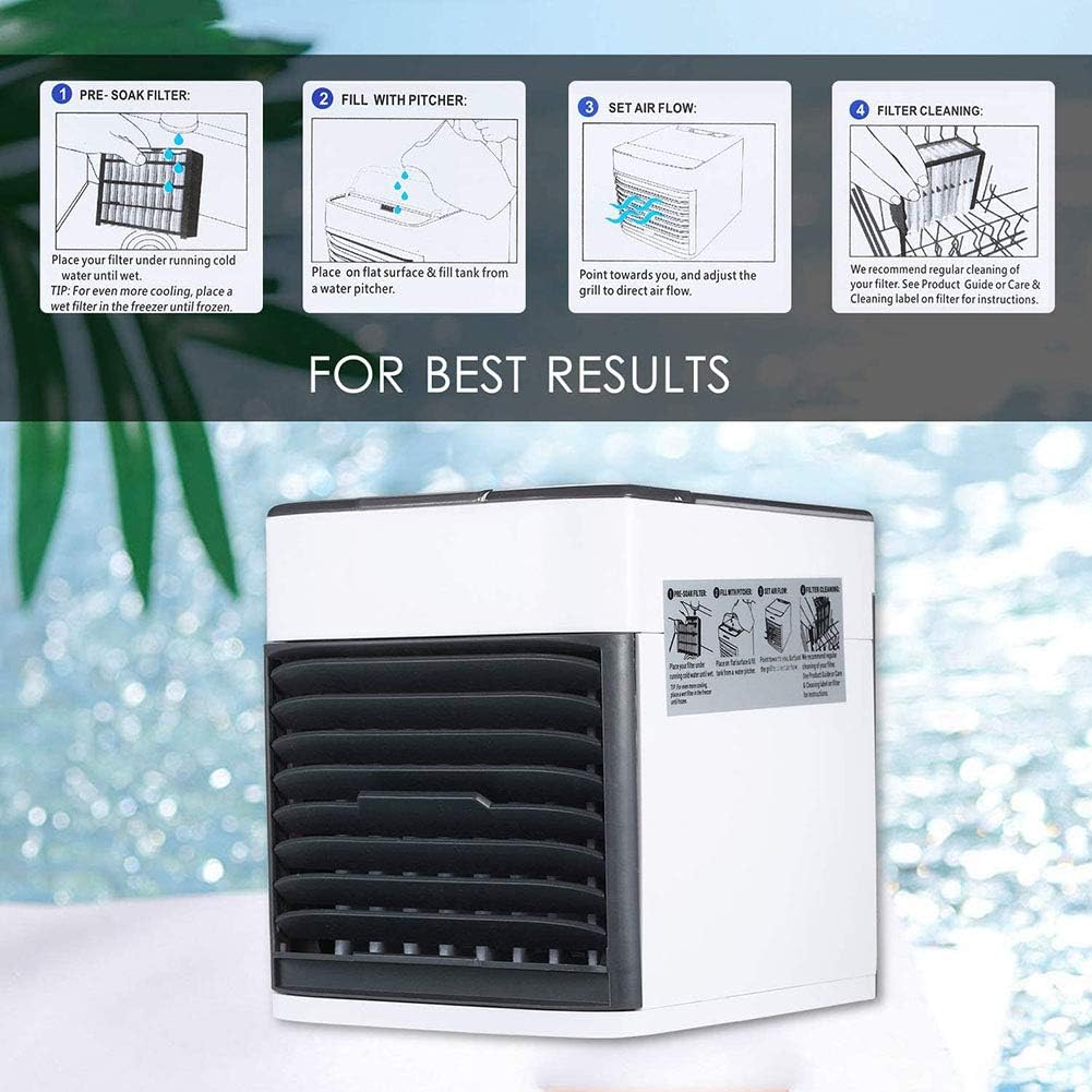Air Cooler Portable Mobile Air Conditioner 3 in 1 Evaporative Coolers Humidifier Purifier with USB 3 Speeds Desktop Cooling Fan for Office Home Dorm Travel