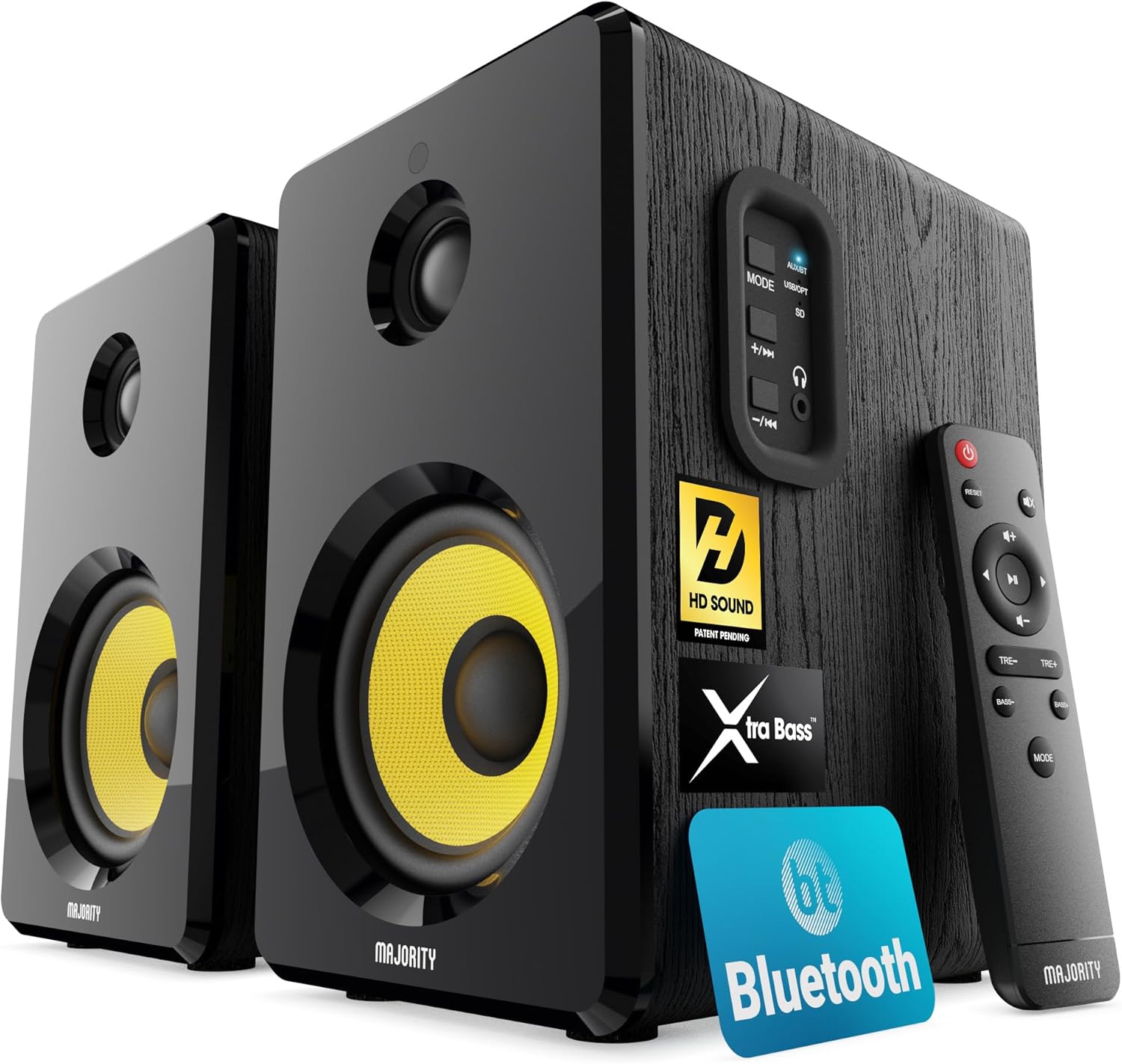 Majority Powered Bluetooth Bookshelf Speakers | Studio Monitors Speaker Set | 2.0 Home Studio Lecturers for PC & Turntables | Bluetooth Powered, Optical, USB & AUX Playback D40X