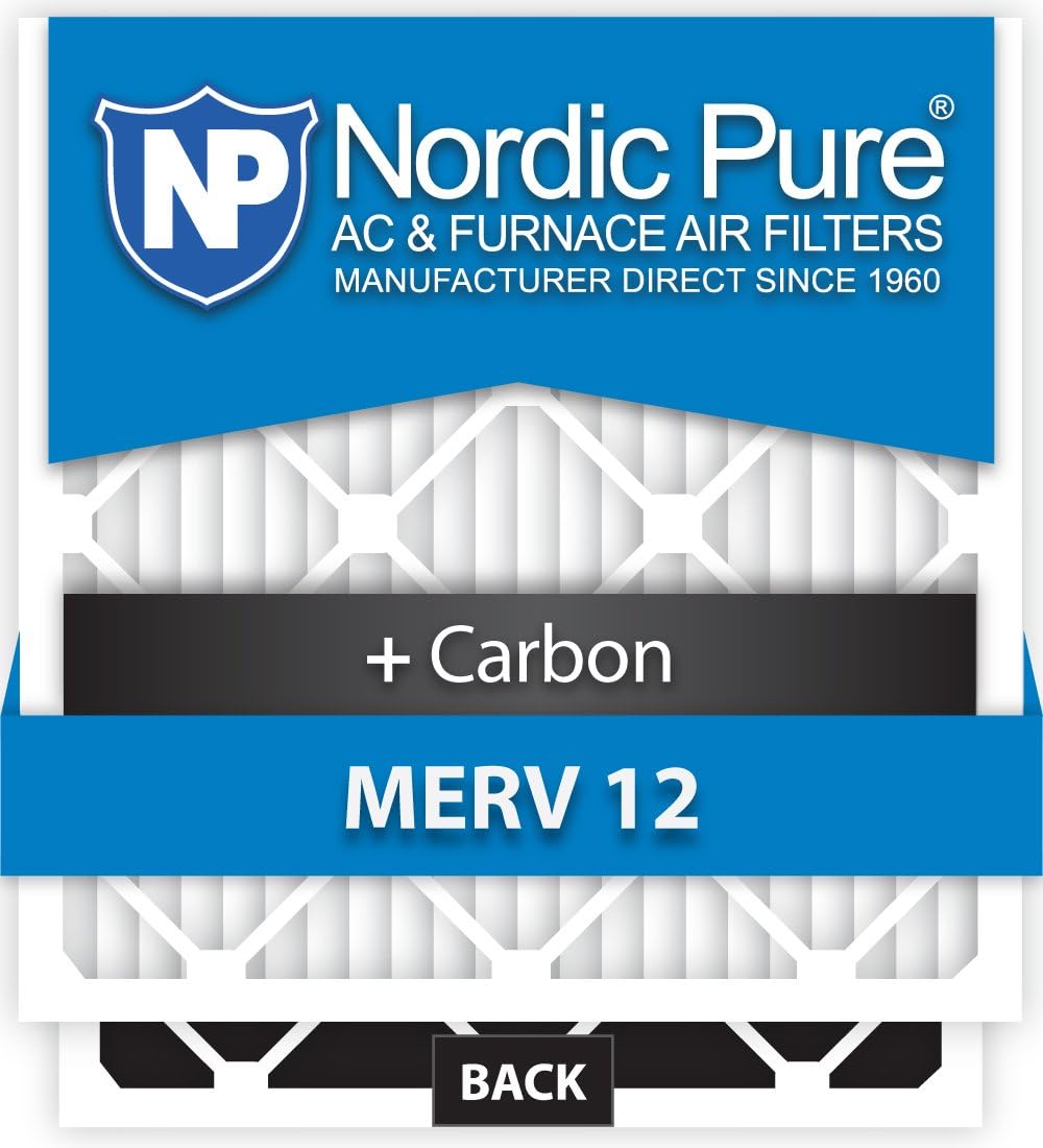 Nordic Pure 20x25x1M12+C-12 MERV 12 Plus Carbon AC Furnace Air Filters, Qty-12