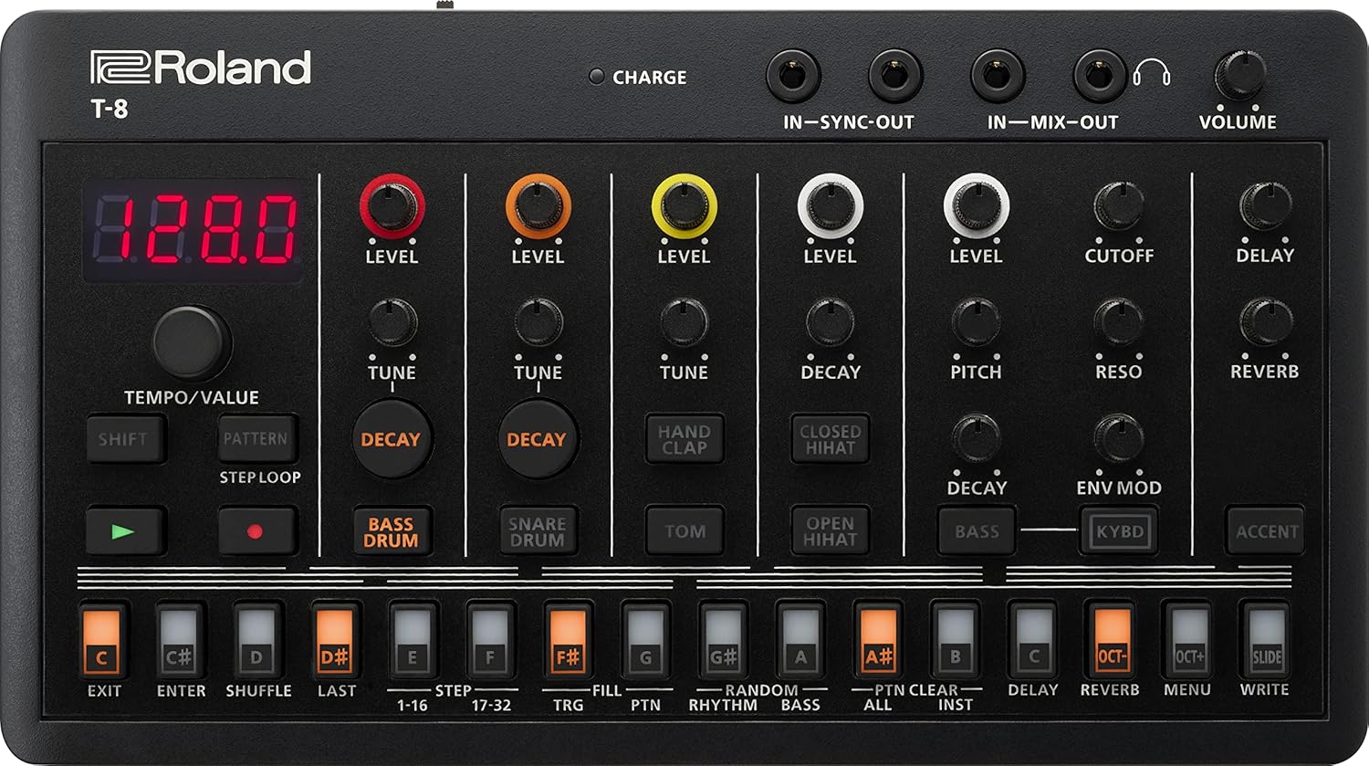 Roland AIRA Compact T-8 Beat Ultra-Portable Bass Machine Sounds | TR-REC Drum Sequencer | Six Rhythm Tracks & Hosa CMM-845 3.5 mm TS to 3.5 mm TS Unbalanced Patch Cables, 1.5 Feet