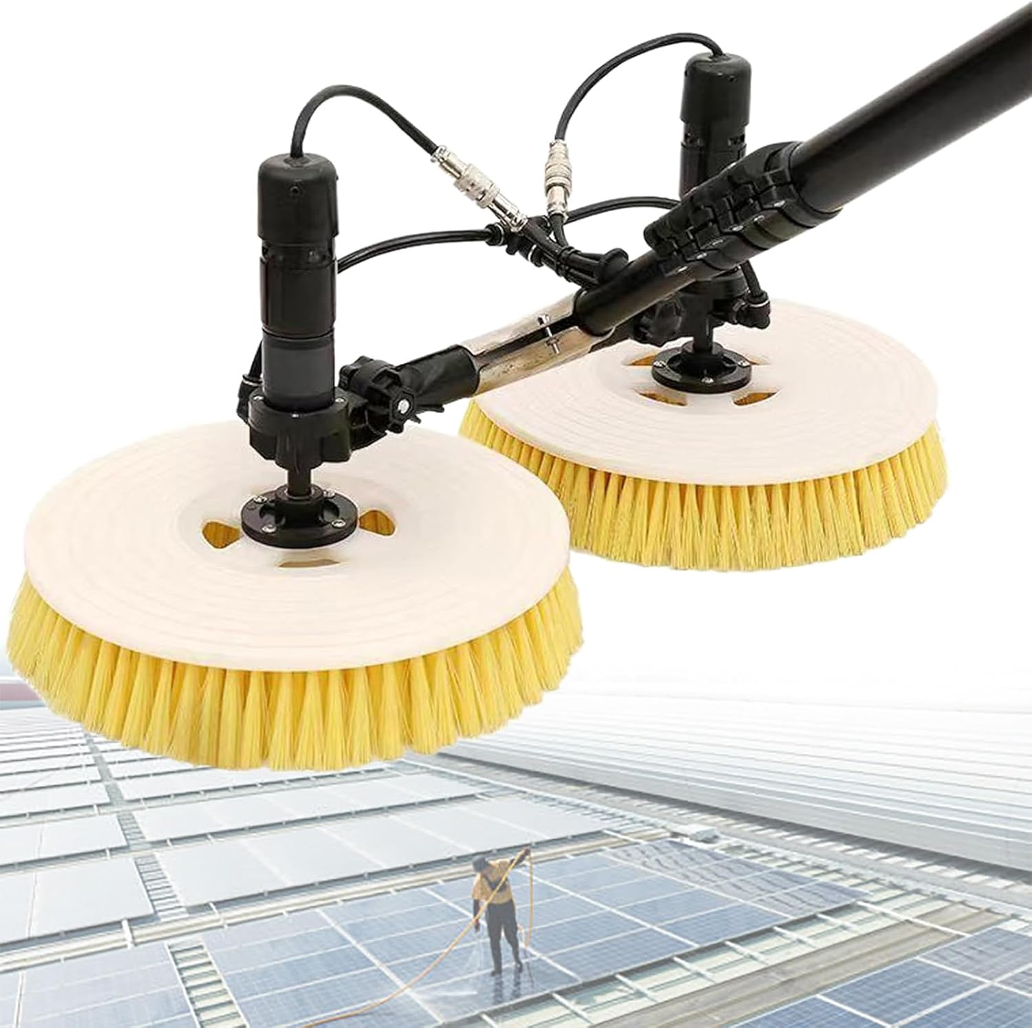Electric Solar Panel Cleaning Brush and Rod, Water Fed Rod Brush, Extendable Roof Shingle Brush, for Roof, Solar Panel, House Siding, Deck, Pool,11.5ft(3.5m)