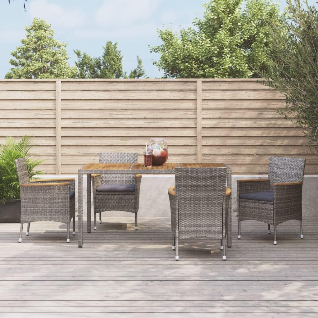 5 Piece Patio Dining Set with Cushions Gray Poly Rattan Garden Furniture