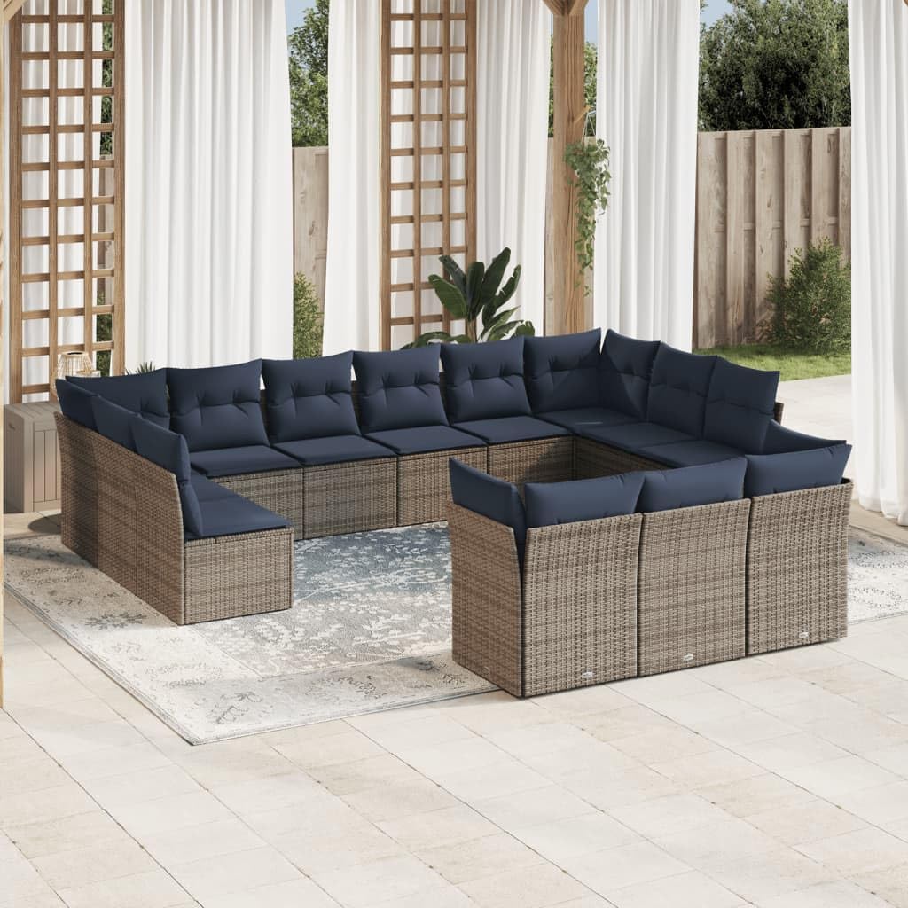 13 Piece Gray Poly Rattan Patio Sofa Set, Modular Outdoor Sectional Furniture with Cushions, UV-Proof Garden Lounge Seating for Backyard, Terrace