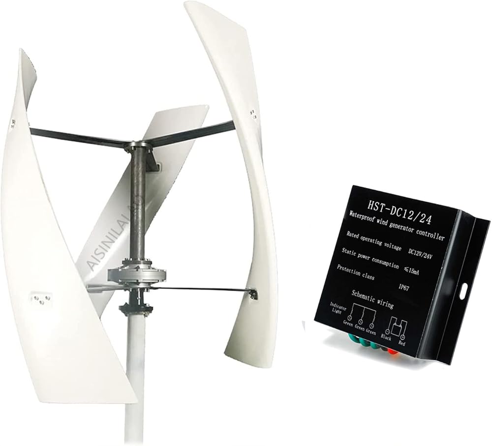 3 Blade 6000W Vertical Wind Power Generator for Marine, Home Use Wind Turbines White with MPPT Charge Controller for Hybrid Solar Wind System