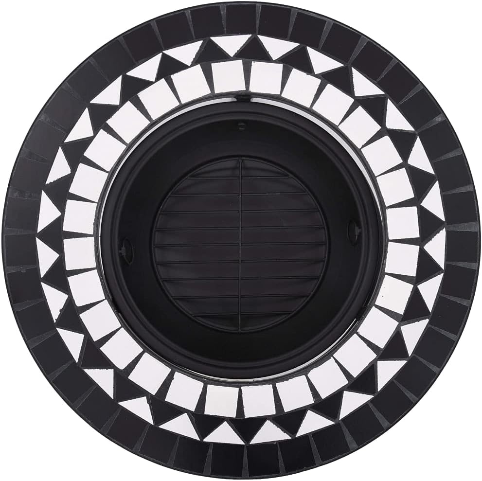 Ceramic Burning BBQ Grill, Outdoor Wood Burning Grill for Camping Picnic Campfire Patio Backyard Garden Beach Park,Mosaic Fire Pit Black & White 26.8