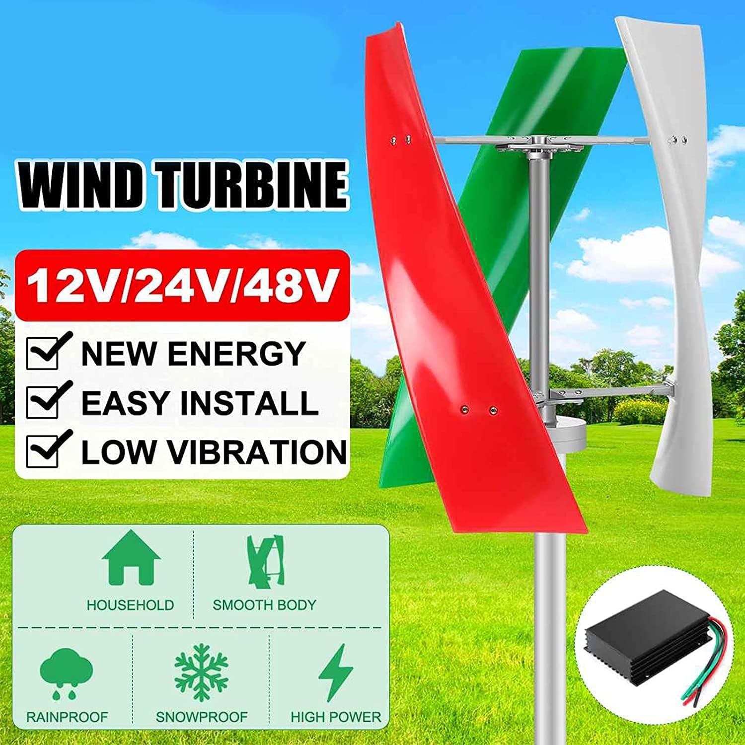12000W Vertical Axis Permanent Magnetic Floating Turbine with Controller, 12V 24V 48V 96V 120V 220V Home Windmill Low Wind Turbine for Home Or Camping
