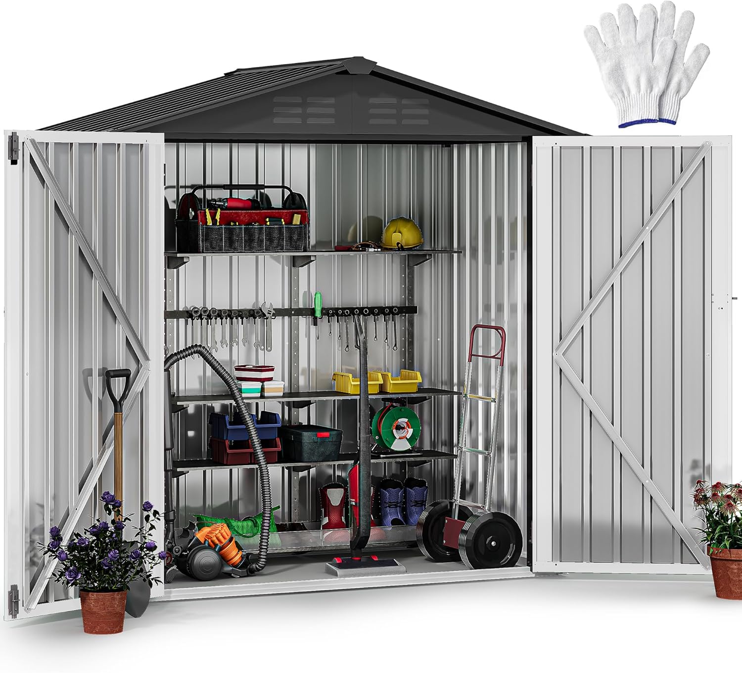 DWVO 6x4ft Storage Shed for Outdoors, Metal Sturdy Weatherproof Tool Locker with Secure Door and Ventilation for Equipment, Mowers, Bikes, Outdoor Spaces, Dark Gray