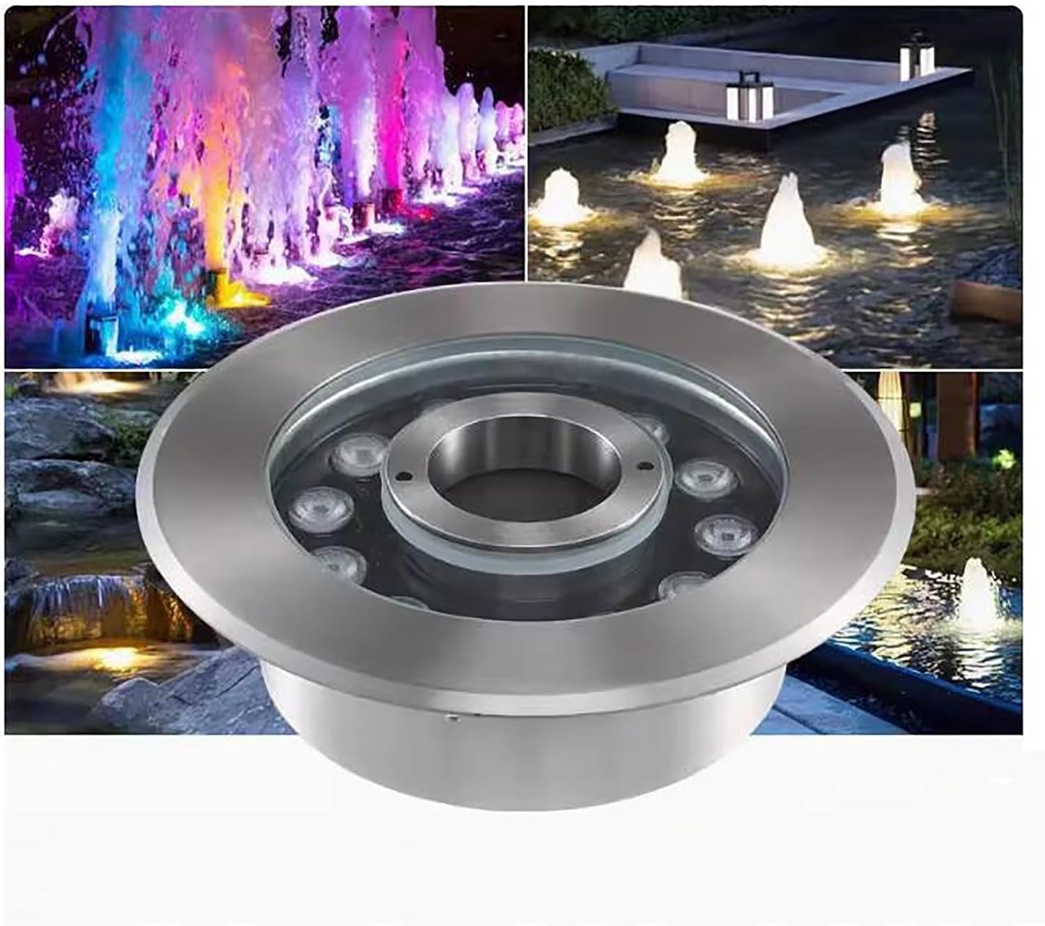 Underground Light LED - Beam Spotlight, LED Ring Pond Light, Stainless Steel Park Underwater Fountain Lights, IP68 Waterproof Plaza Fountain Lights(RGB,24w(AC12V))
