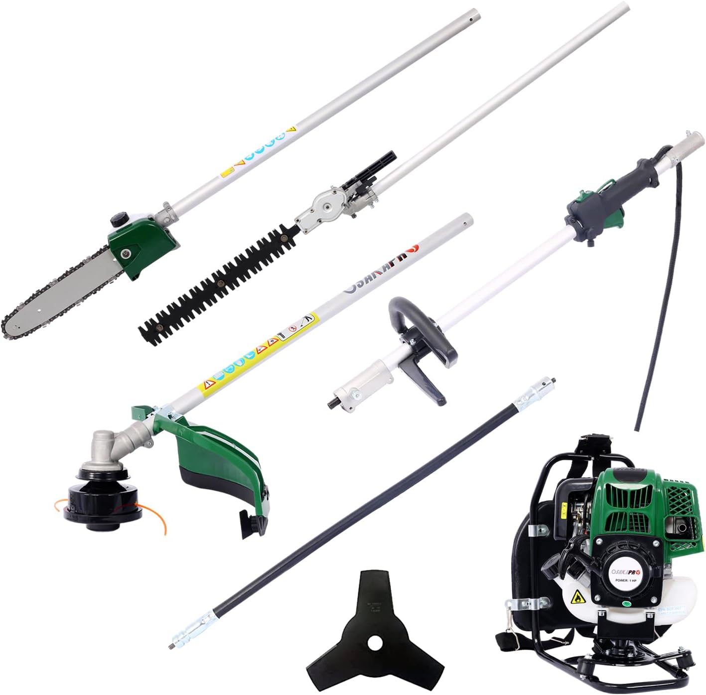 Gas Pole Saw, 4 in 1 Multi-Functional Trimming Tool, Trimmer Grass Brush Cutter Multifunctional Tools Combo, Pole Saws for Tree Trimming, Garden Tool System - Motosierra de Gas (Backpack 4 in 1)