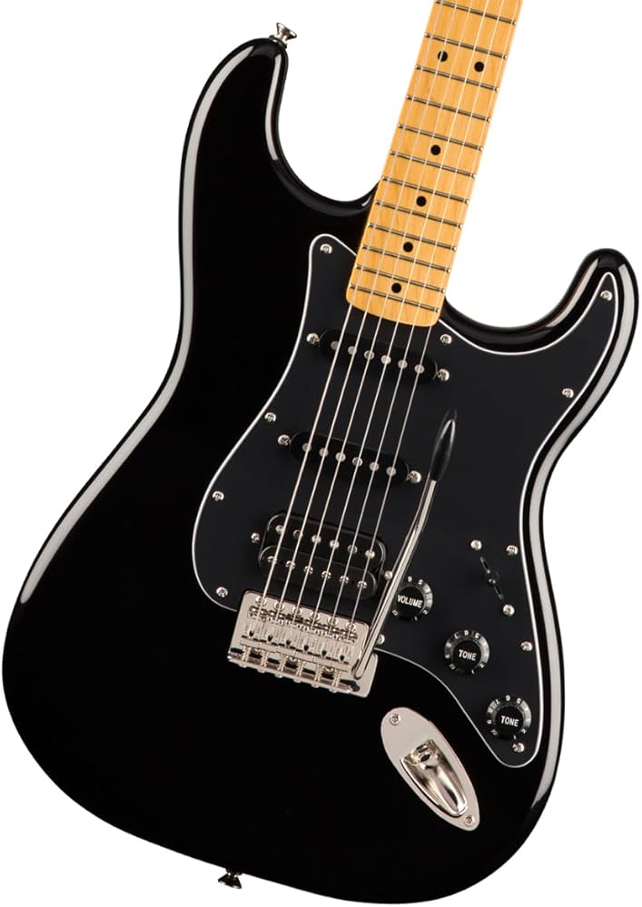 Squier Classic Vibe 70s Stratocaster Electric Guitar, with 2-Year Warranty, Black, Maple Fingerboard