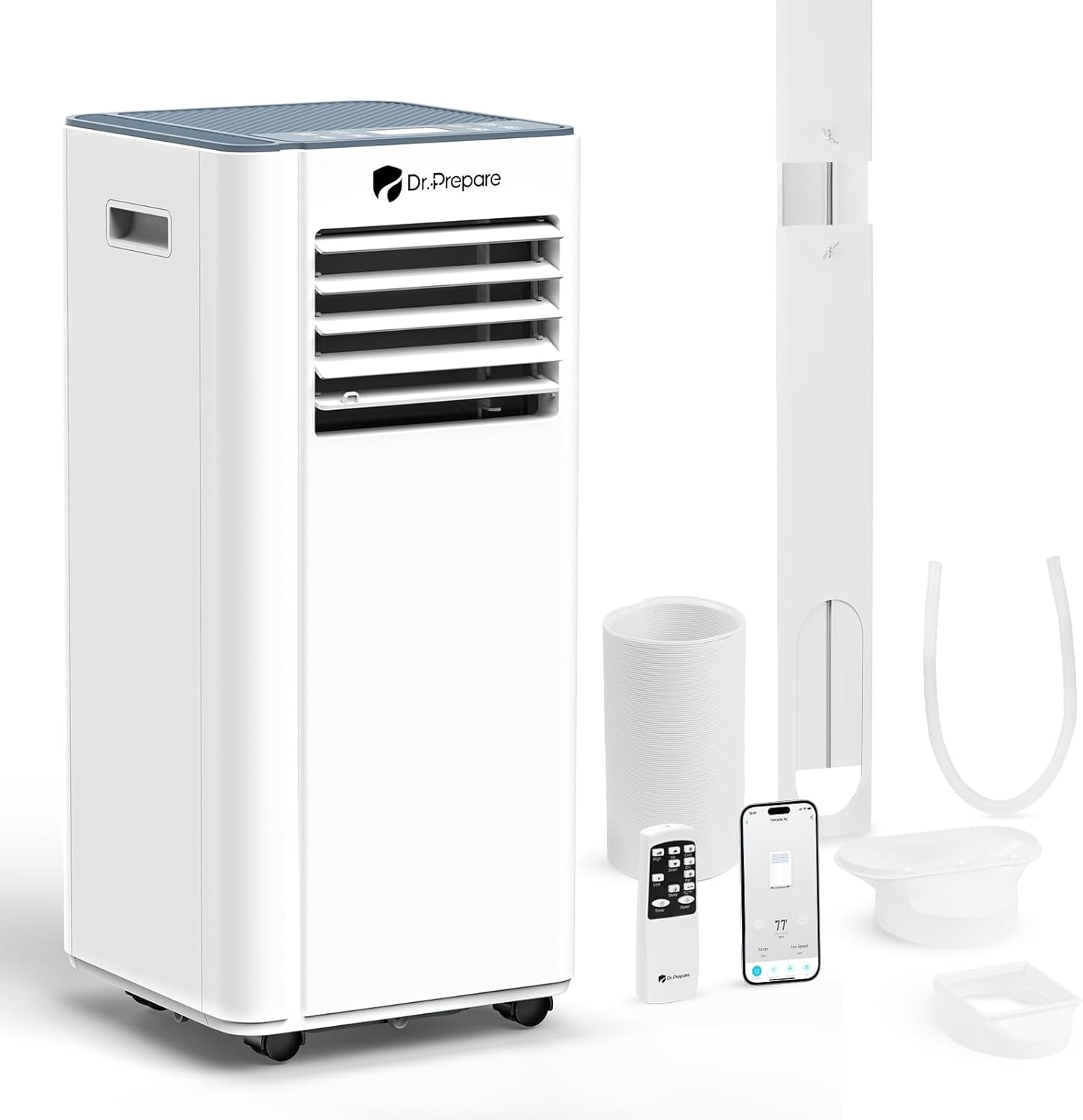 DR.PREPARE 10,000 BTU Portable Air Conditioner with WiFi, 4-in-1 Portable AC Unit, Remote Control, Fast Cooling, 24H Timers with Fan & Dehumidifier, Window kit, Cools Up to 450 sq. ft for Rooms