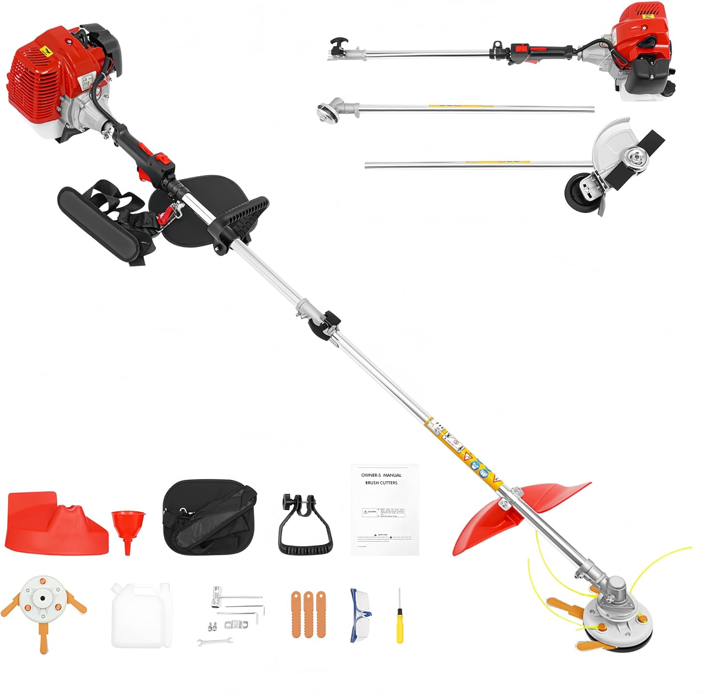 Gas Weed Eater 2-Stroke 43CC Gas Powered Weed Wacker Trimmer Brush Cutter Lawn Edger Weed Cutter with 2 Blade Heads & Shoulder Strap for Lawn, Yard, Garden 8500r/min