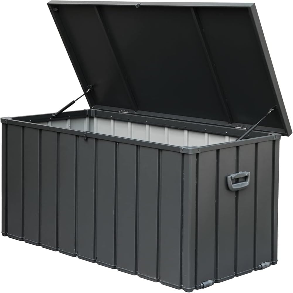 Large 120-Gallon Waterproof Outdoor Storage Box for Patio, Deck, or Poolside – Durable Weather-Resistant Design with Lockable Lid (200 Gallon (Dark Gray))