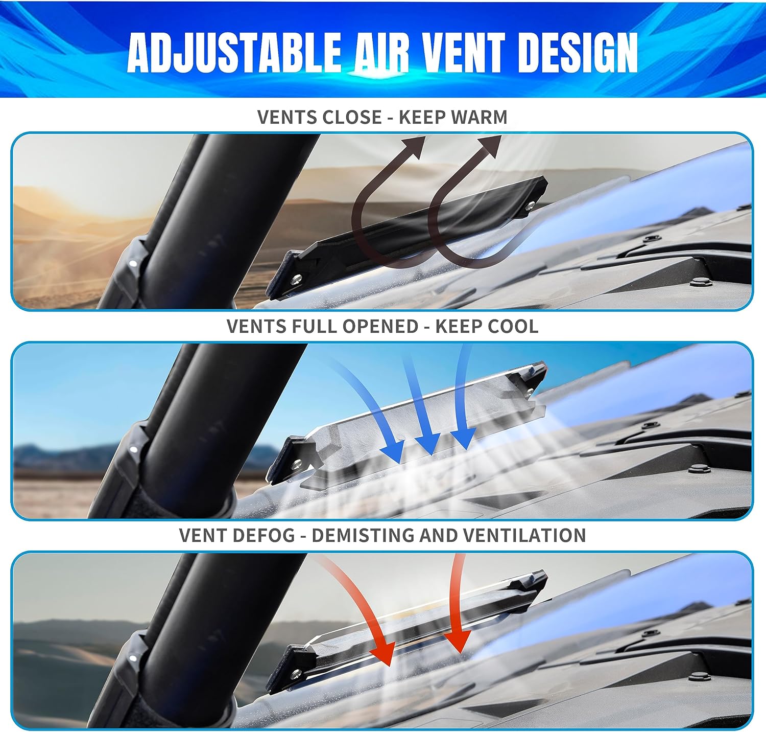 Vented Front Full Windshield for Teryx KRX 1000 20-25, Heavy-Duty Scratch Resistant Hard Coated Poly Front Full Windshield Windscreen for Kawasaki Teryx KRX 1000 2020-2025 Accessories