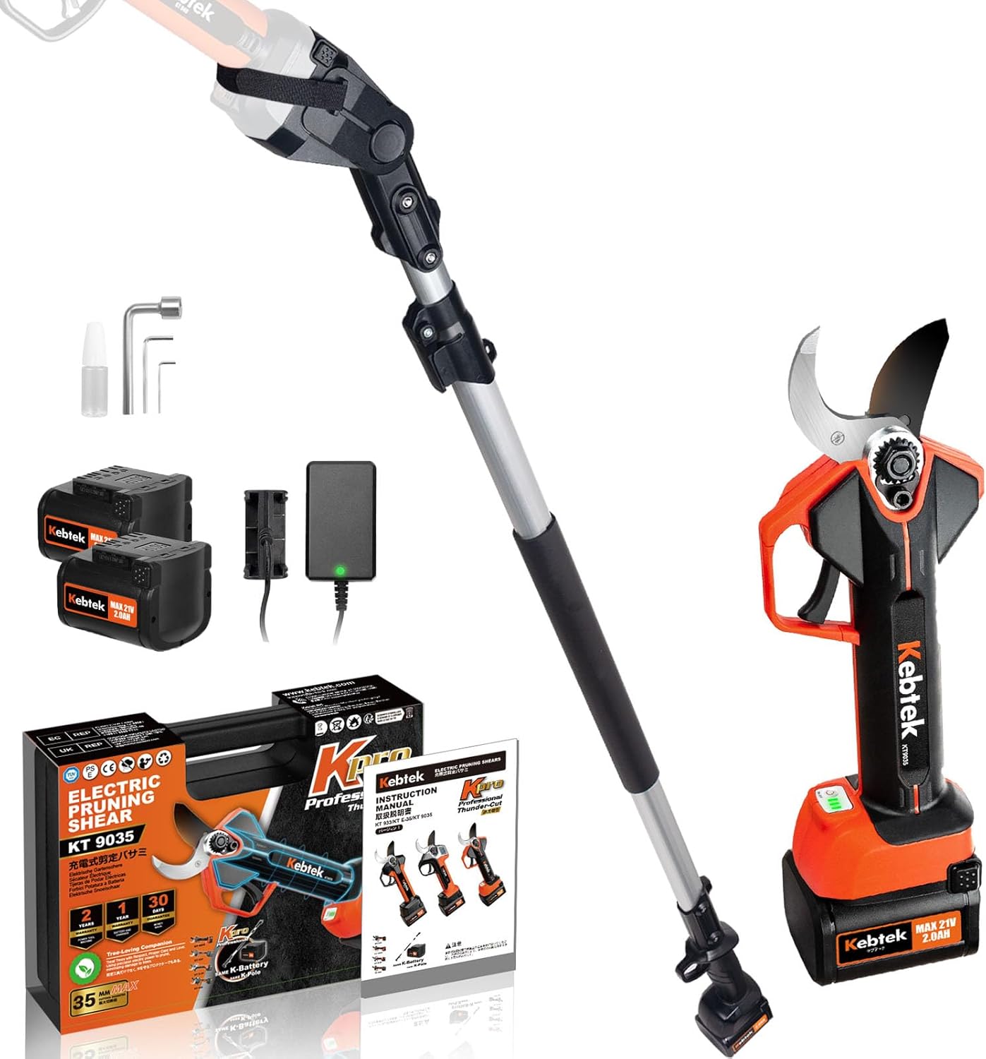 Kebtek 2-in-1 Battery Powered Pole Pruner, Electric Pruning Shears Cordless 1.4