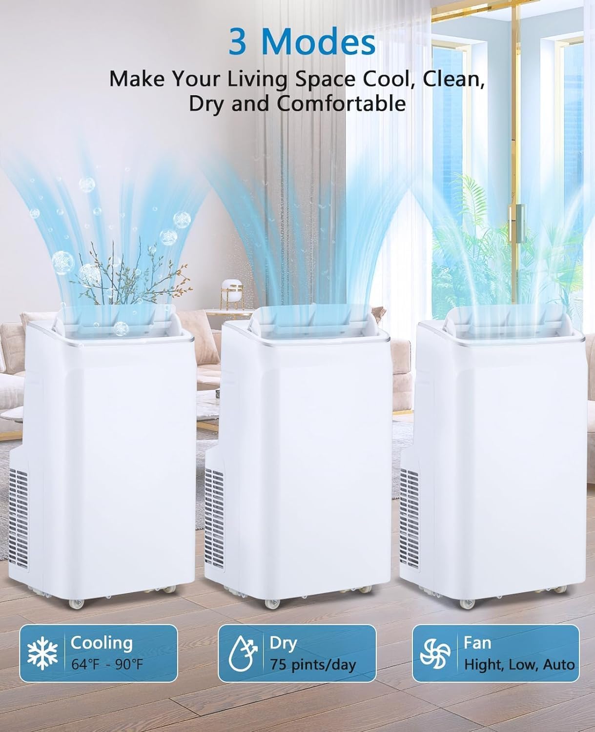 Portable Air Conditioner, 14000 BTU Air Conditioner Cool Up to 750 Sq.Ft, 3-in-1 AC Unit, Dehumidifier, Fan, Window Installation Kit & Remote Control,LED Display,24Hrs Timer for Home, Office