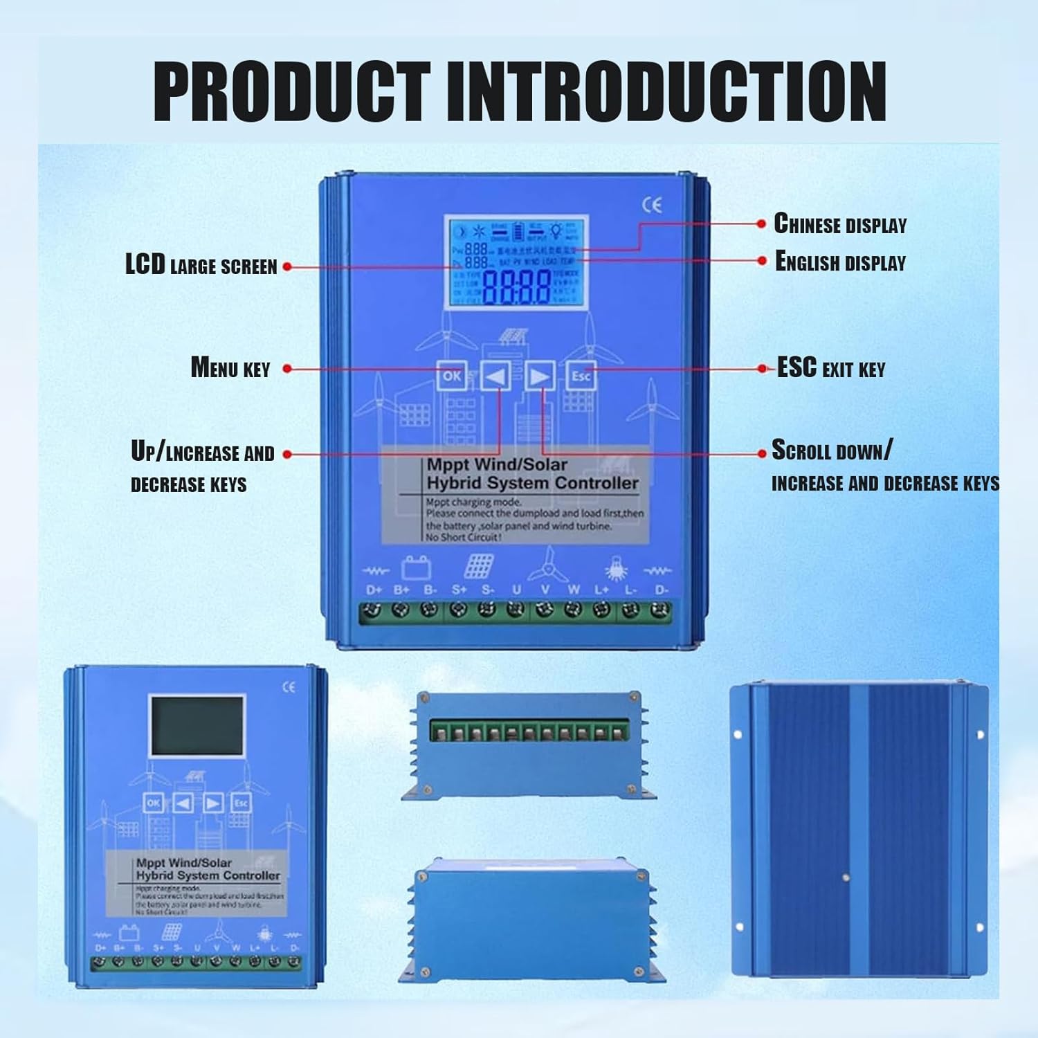 Wind Solar Hybrid Charge Controller, 1400W Wind and Solar Charge Controller, Auto 12V/24V Battery Off Grid Controller Boost MPPT 800W Wind Turbine, 600W Solar Panel 24V
