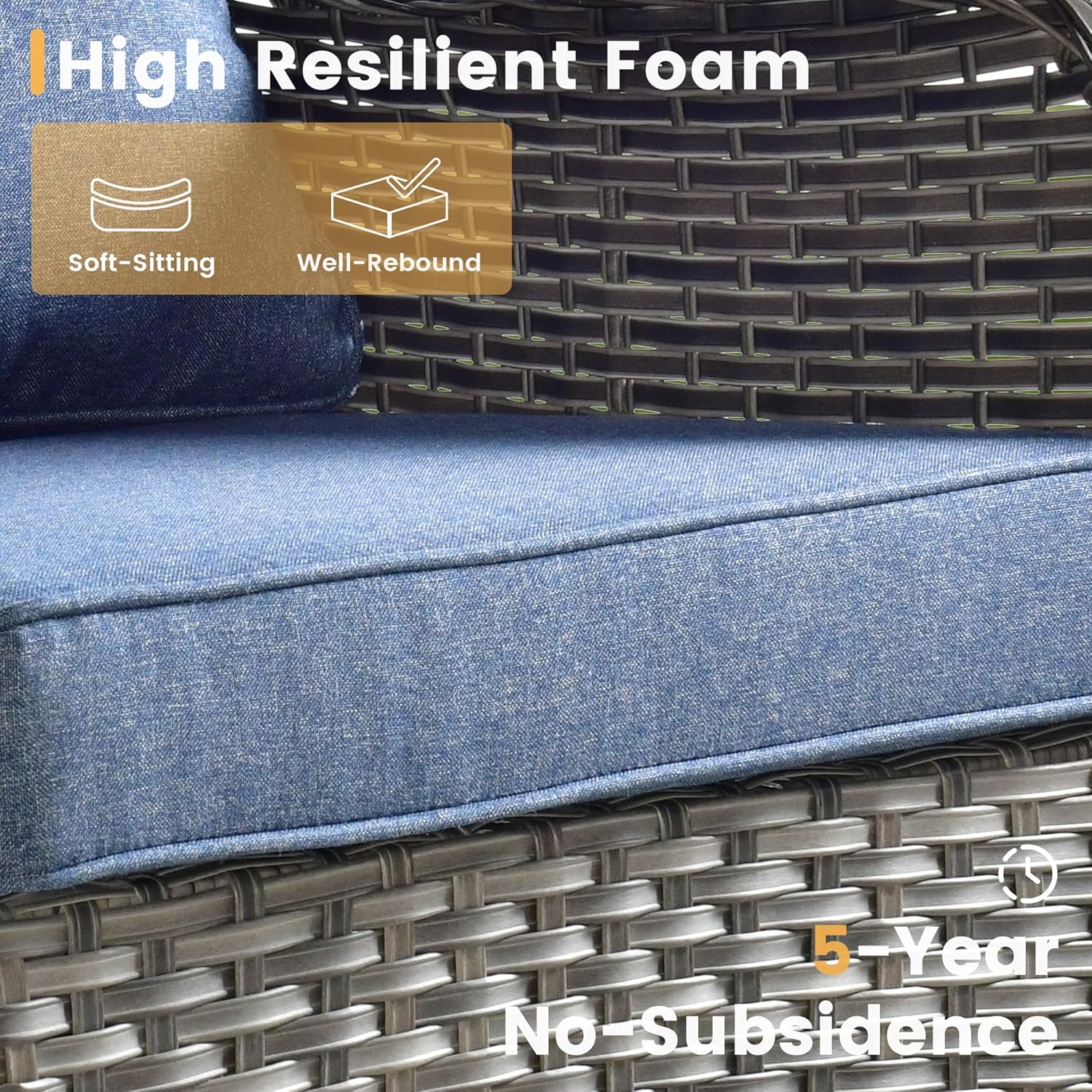 HOOOWOOO Patio Outdoor Furniture with Fire Pit Table,High Back 6 Piece Wicker Patio Conversation Set with Swivel Chairs,7 Person Couch Sofa Seating,Denim Blue