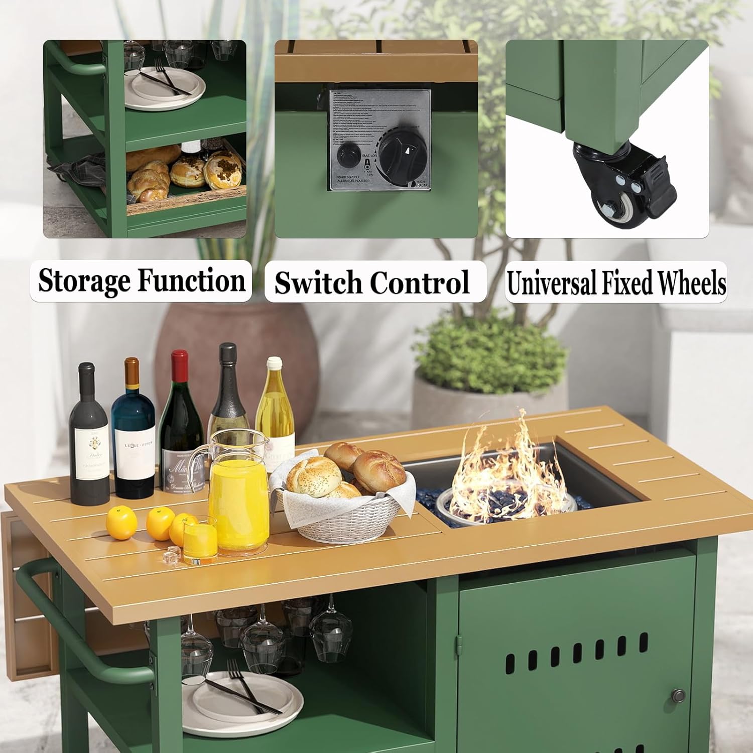 Gas Fire Pits for Outside Patio, Rectangular Fire Pit Tables, Firepit Table Propane, 44