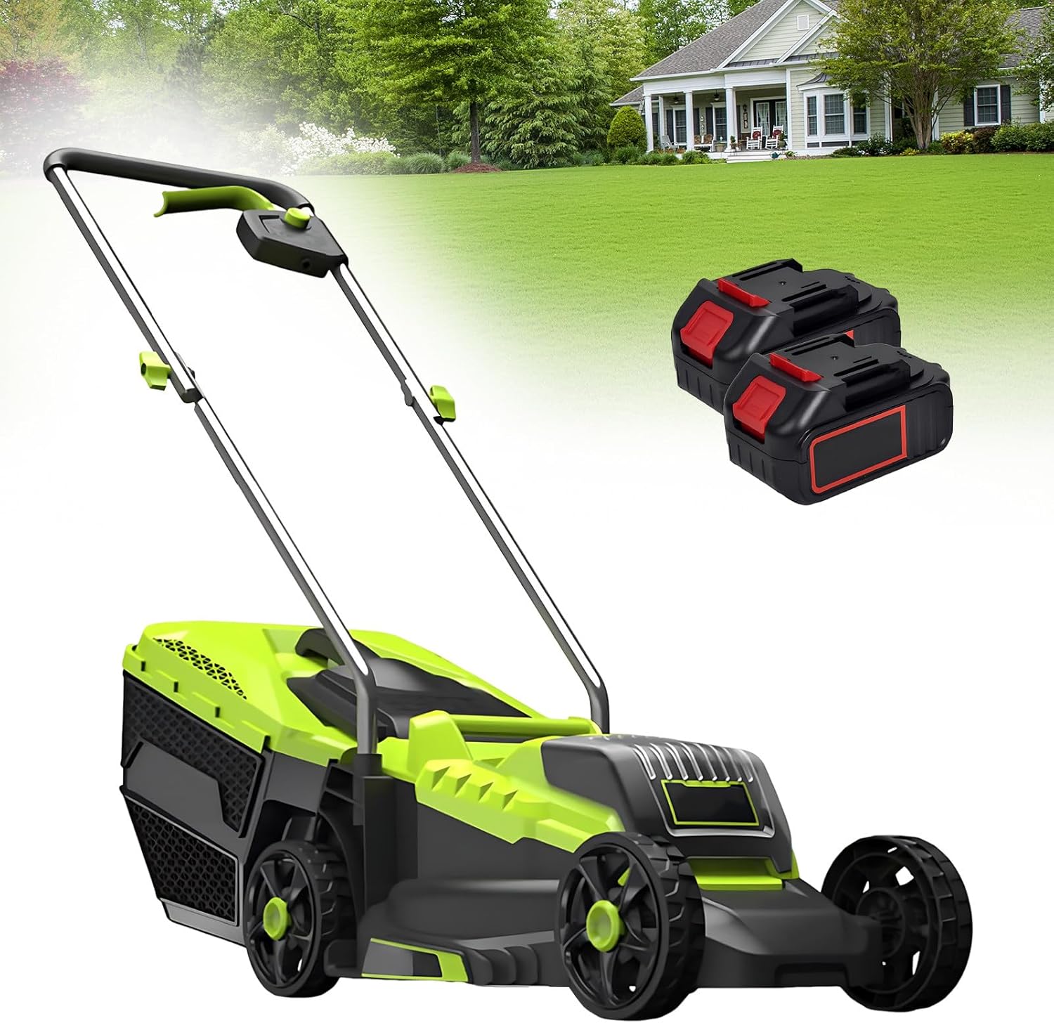 SHAHRYAR Mower,Battery Mower,Battery Powered Lawn Mower,3400 RMP High Speed Cutting,Low Noise, 3-Position Cutting Height Adjustment, for Garden, Yard and Farmrural Areas, Suburbs