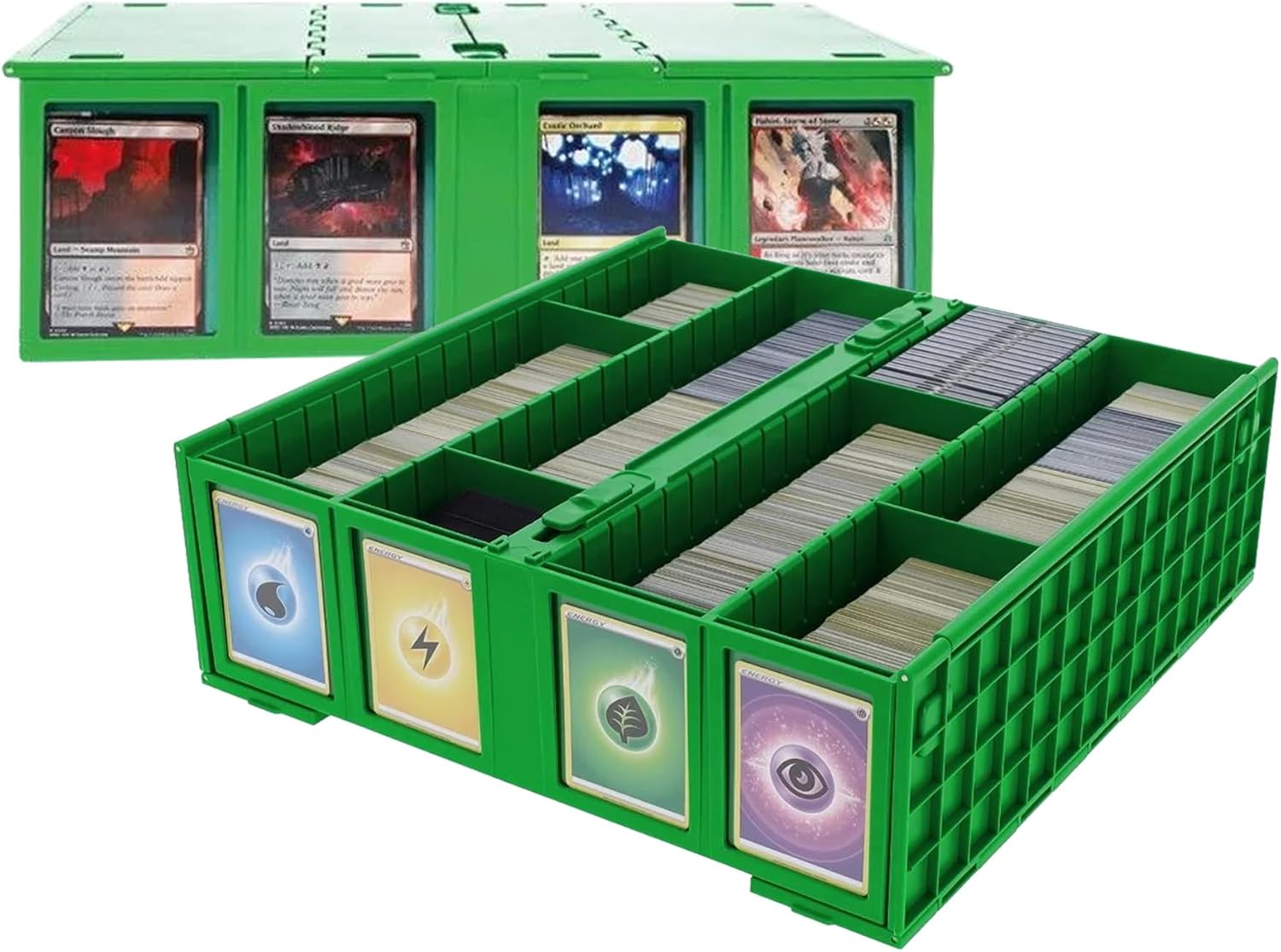 BCW Collectible Card Bin (2-Pack, Green) | Holds 3200 Cards Each | Includes 4 Dividers Per Bin | Storage for Pokémon, MTG & Sports Cards