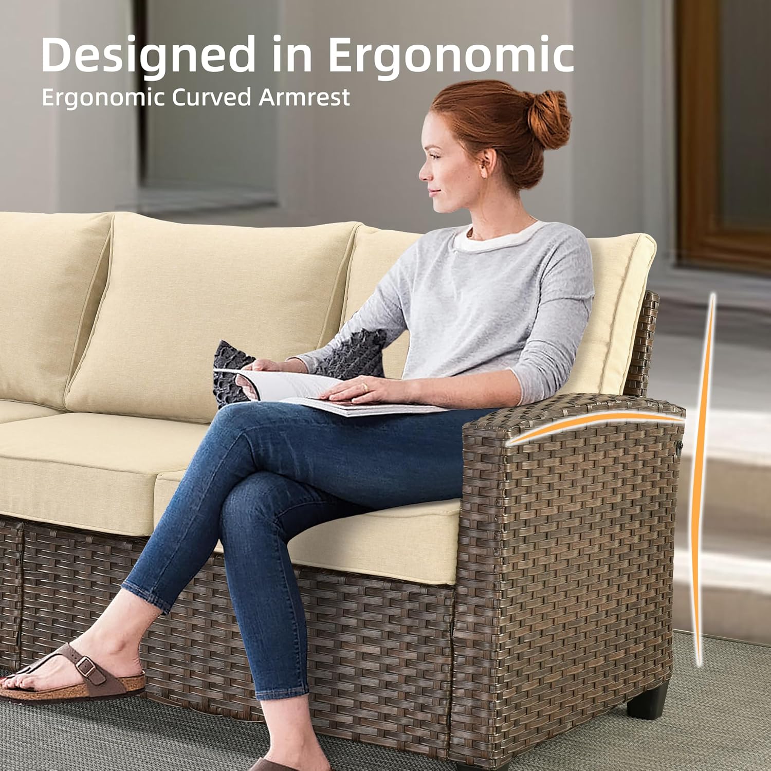 Patio Furniture Set, Outdoor Brown Wicker Furniture with 54