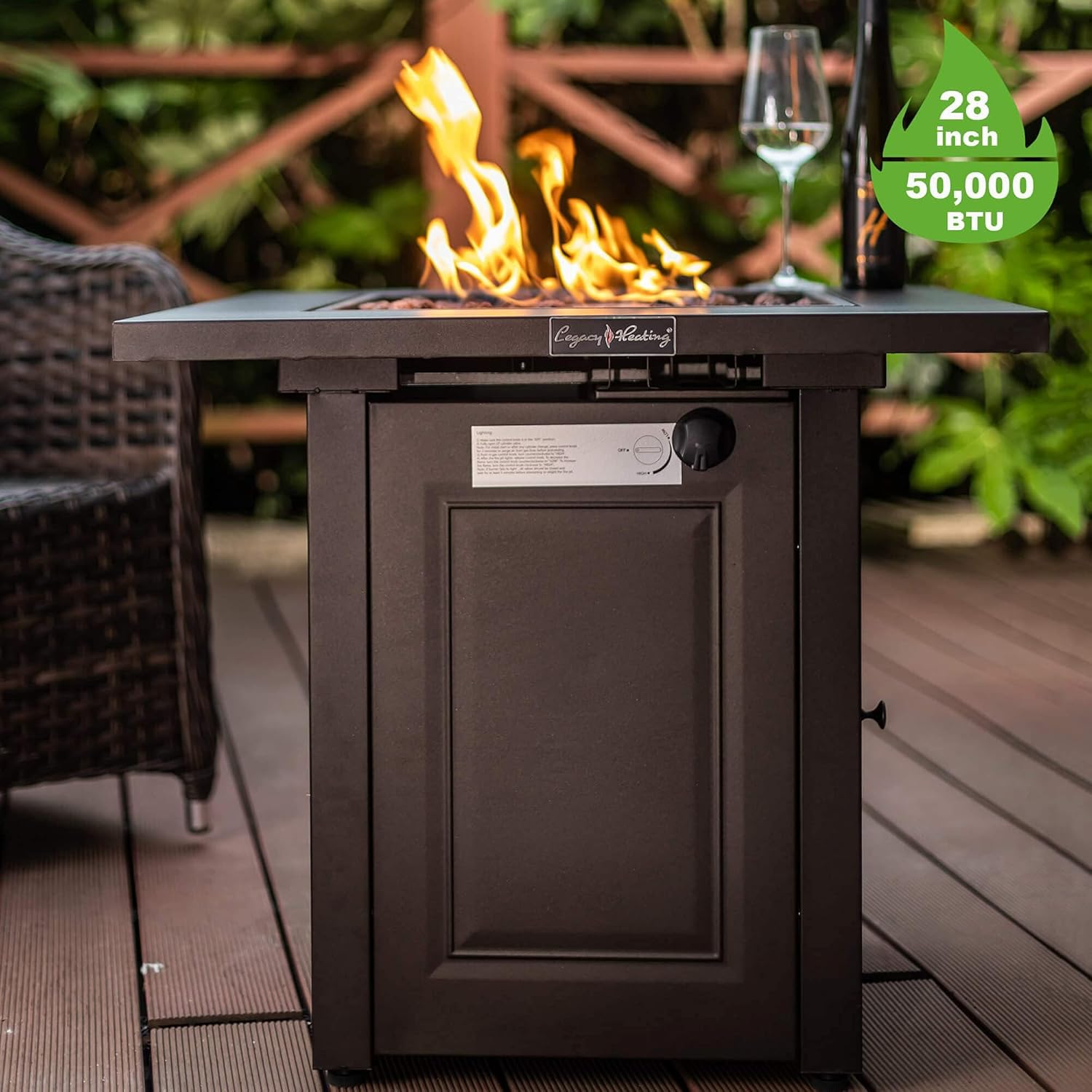 28in Propane Fire Pits Table, 50000 BTU Gas Square Outdoor Dinning Firepit Fireplace Dinning Tables with Lid, Lava Stone, ETL Certification, for Outside Garden Backyard Deck Patio