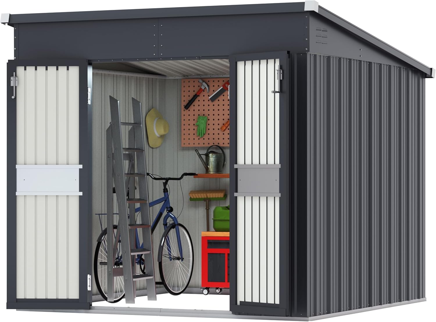 MUPATER 7 x 8 ft Outdoor Storage Shed,Galvanized Metal Shed Storage House with Lockable Door and Vents for Garden,Patio, Backyard, Grey