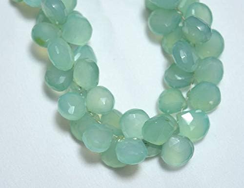 13 inch natural beads strand of 11-13mm faceted heart aqua chalcedony gemstone beads for DIY jewelry - necklace, bracelet, earring, ring.