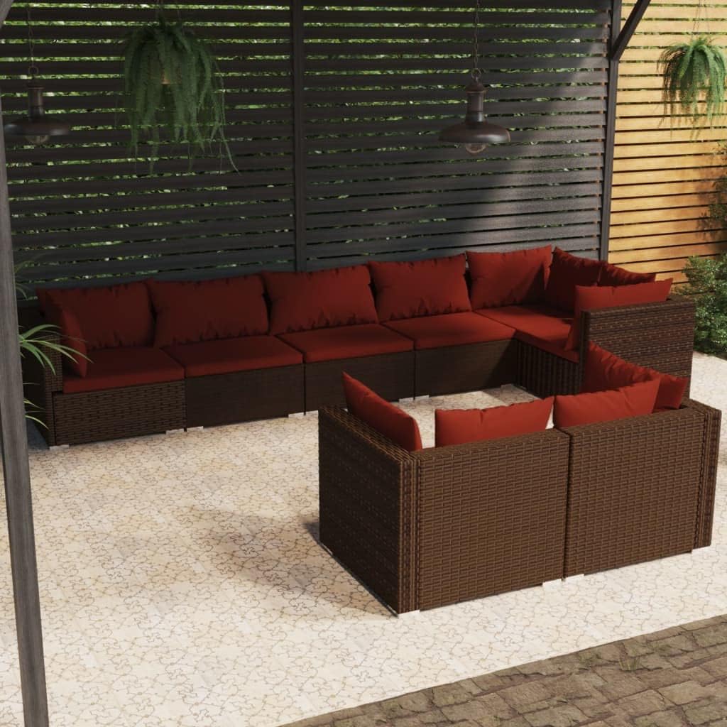 Furniture Sets 8 Piece Patio Lounge Set with Cushions Brown Poly Rattan,Versatile Rattan Patio Lounge Set with WeatherResistant Cushions for Outdoor Comfort and Style Garden Conversation Sets