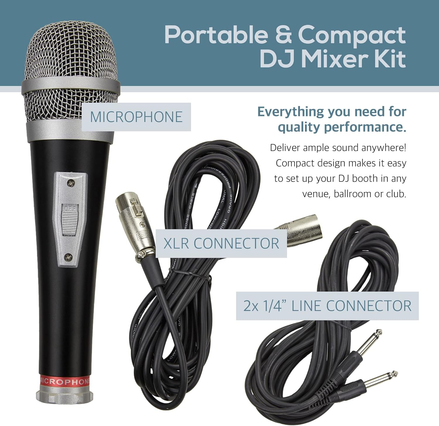 Knox Gear Dual Speaker and Mixer Set–Portable 8” 300 Watt DJ PA System with Wired Microphone & Tripod Stands, Amplifier, Bluetooth, USB, SD, 1/4” Line RCA, XLR Inputs, Ideal for a Party or Event